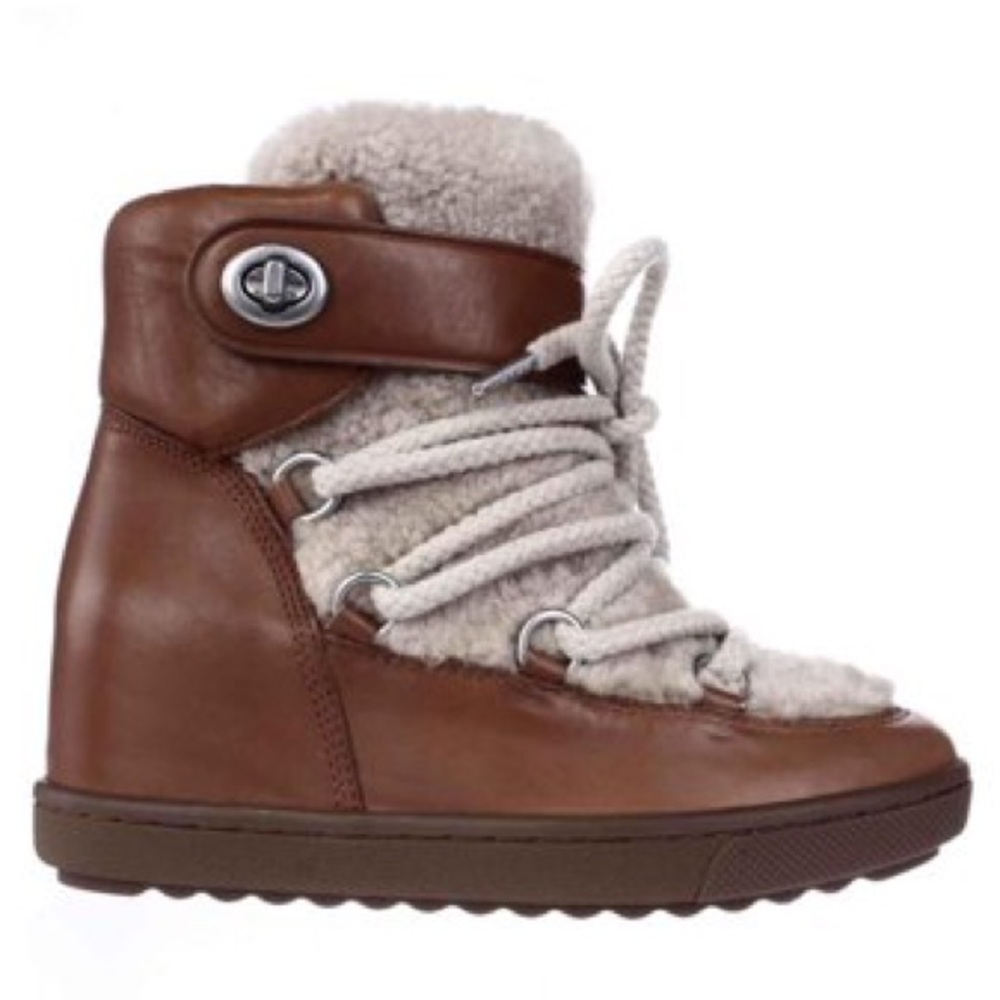 COACH Monroe Shearling Lace-Up Wedge Booties